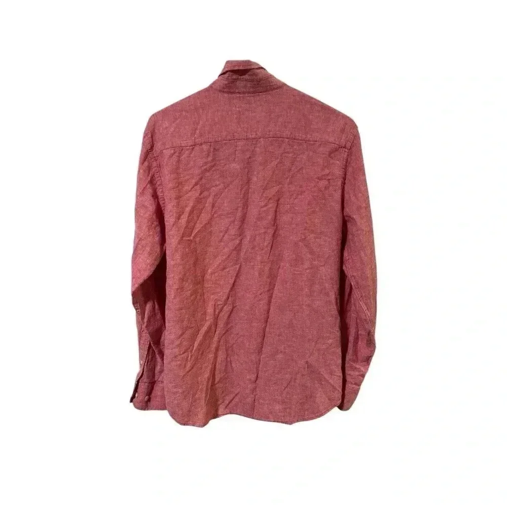Banana Republic Shirt Mens Large Pink Linen Blend Button Up Long Sleeve Work‎